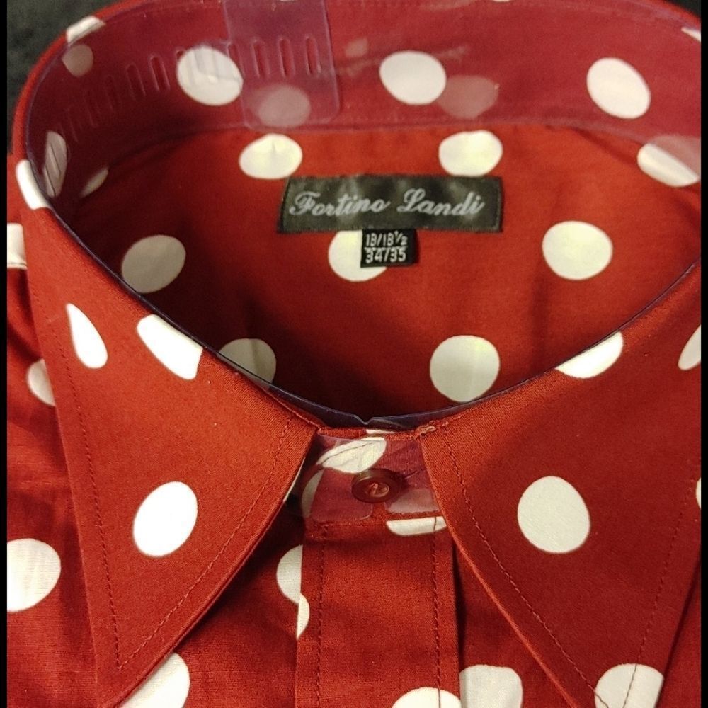 FORTINO LANDI BURG/ WHITE POLKA DOT DRESS SHIRT - Picture 4 of 5